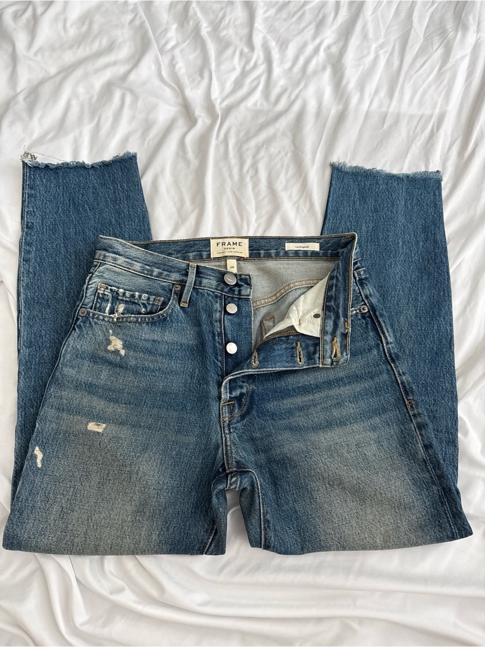 Frame Denim Women's Blue Straight-Leg Distressed Jeans